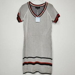 St. John Sport Sz M Knit Dress White, Red, Blue Bodycon Cashmere Blend NWT